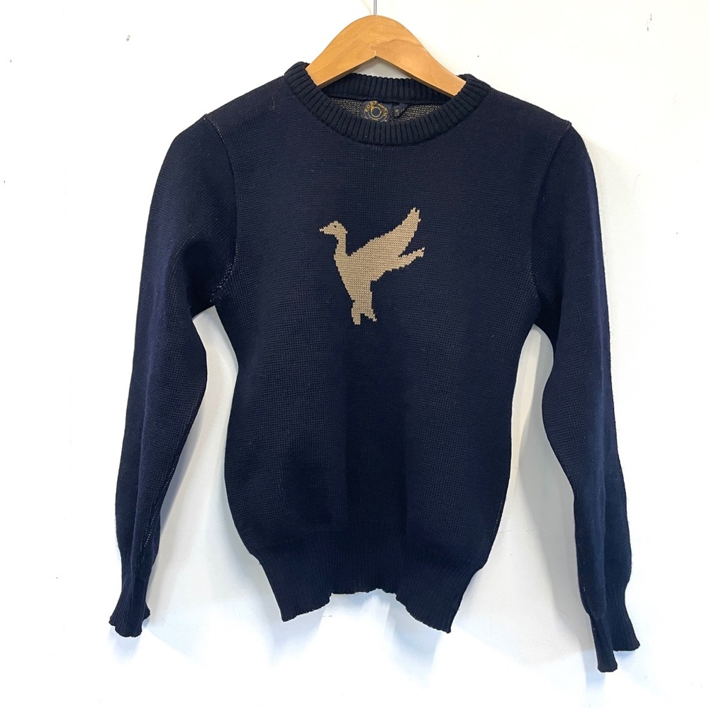 Vintage wool navy sweater with tan bird design